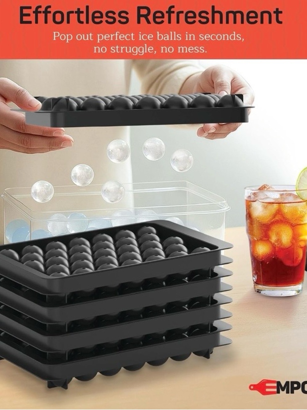 NEW Round Ice Cube Tray with Lid & Tongs – Makes 33 Mini Ice Balls, Black